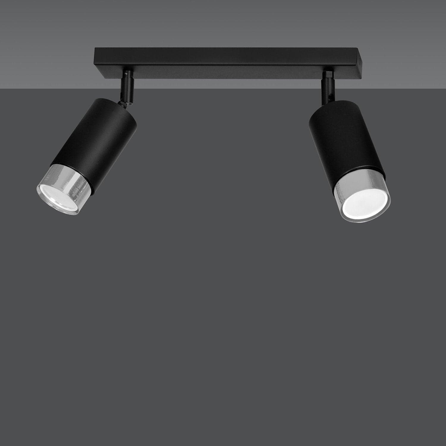 Plafoniera 2 Luci A Faretti Orientabili A Cilindro In Acciaio Nero E Cromo in Faretti da soffitto LuceArt - Montecorvino Pugliano, commercioVirtuoso.it