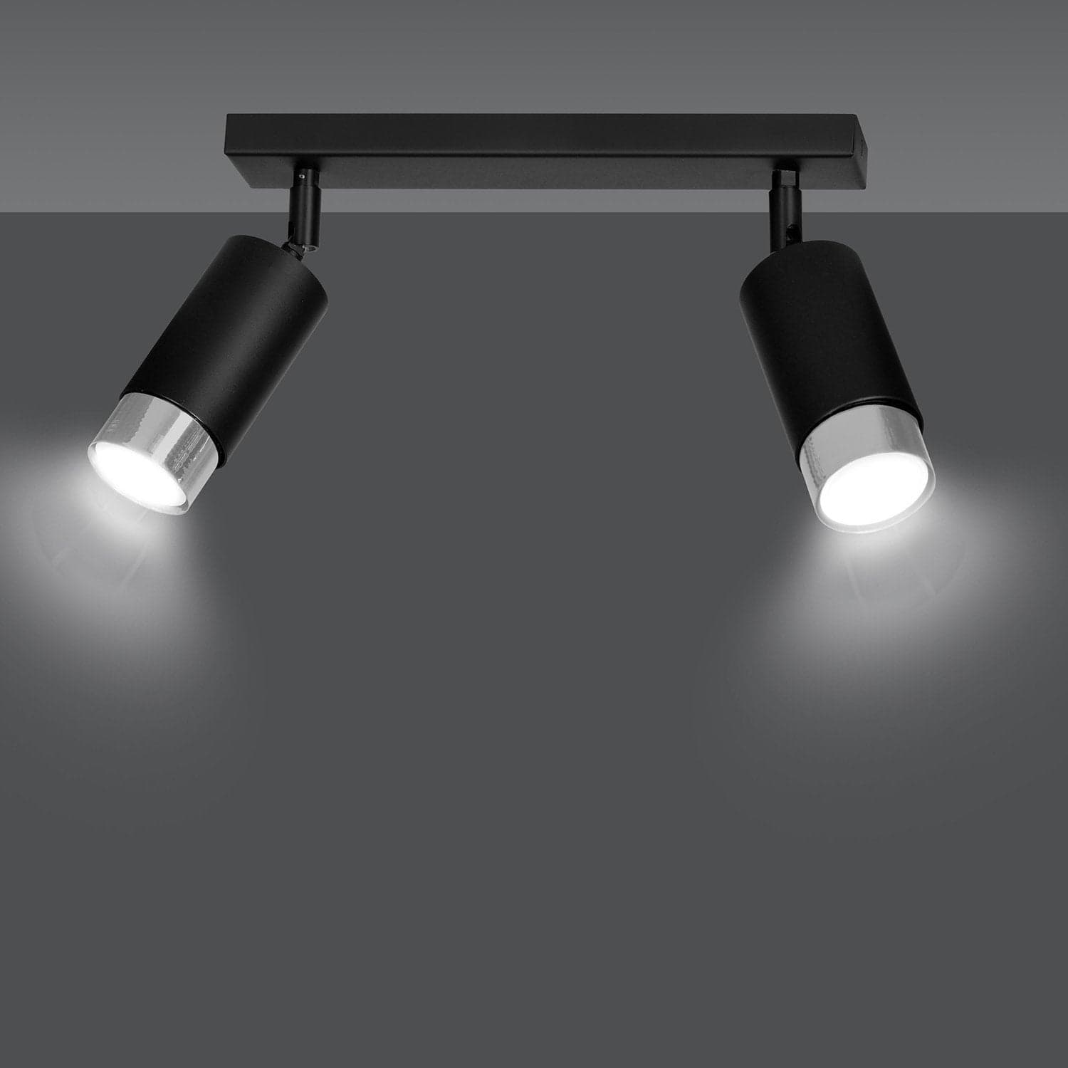 Plafoniera 2 Luci A Faretti Orientabili A Cilindro In Acciaio Nero E Cromo in Faretti da soffitto LuceArt - Montecorvino Pugliano, commercioVirtuoso.it