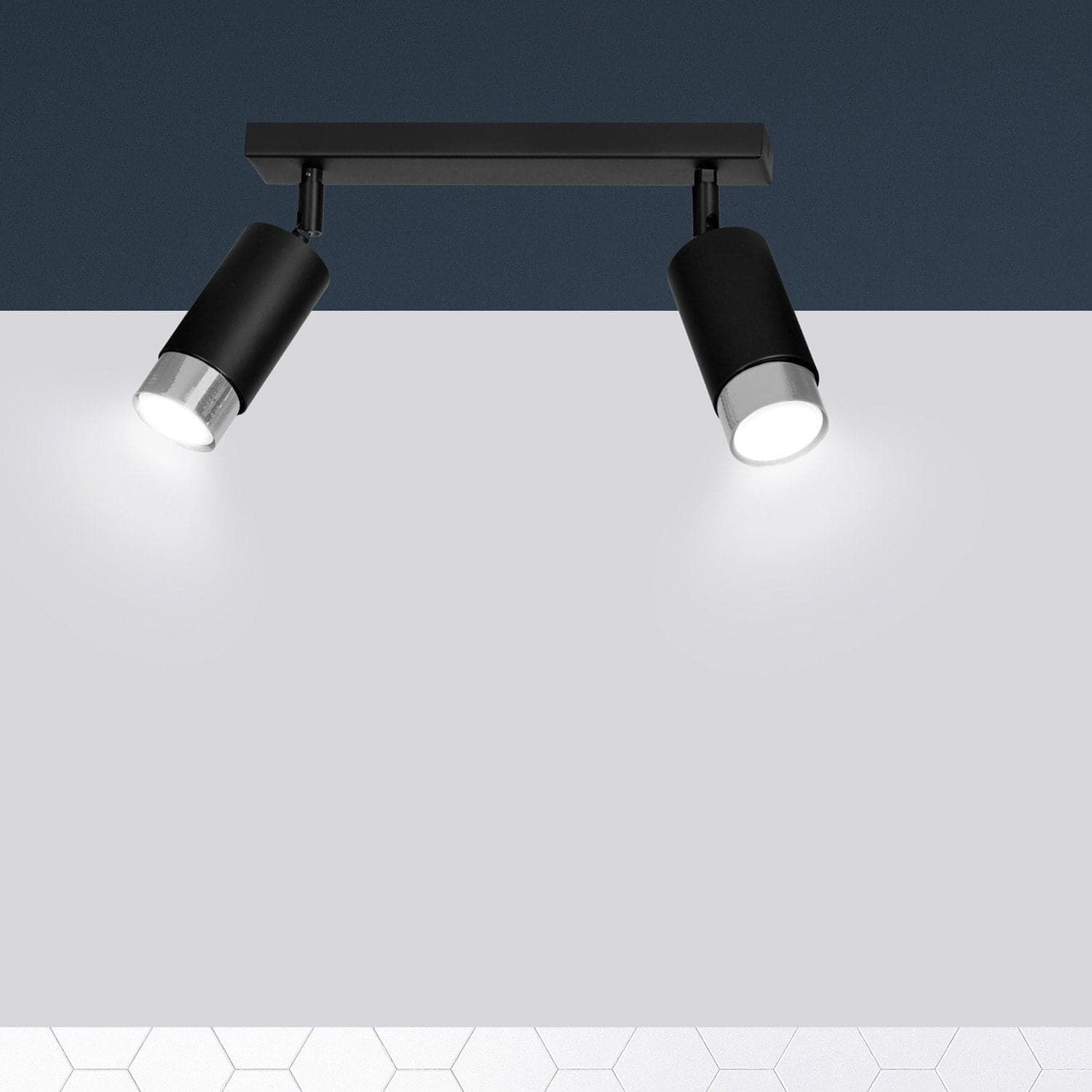 Plafoniera 2 Luci A Faretti Orientabili A Cilindro In Acciaio Nero E Cromo in Faretti da soffitto LuceArt - Montecorvino Pugliano, commercioVirtuoso.it