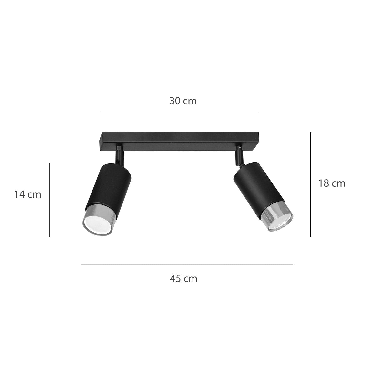 Plafoniera 2 Luci A Faretti Orientabili A Cilindro In Acciaio Nero E Cromo in Faretti da soffitto LuceArt - Montecorvino Pugliano, commercioVirtuoso.it