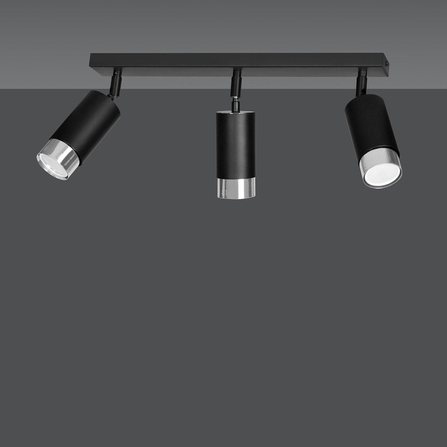 Plafoniera 3 Luci A Faretti Orientabili A Cilindro In Acciaio Nero E Cromo in Faretti da soffitto LuceArt - Montecorvino Pugliano, commercioVirtuoso.it