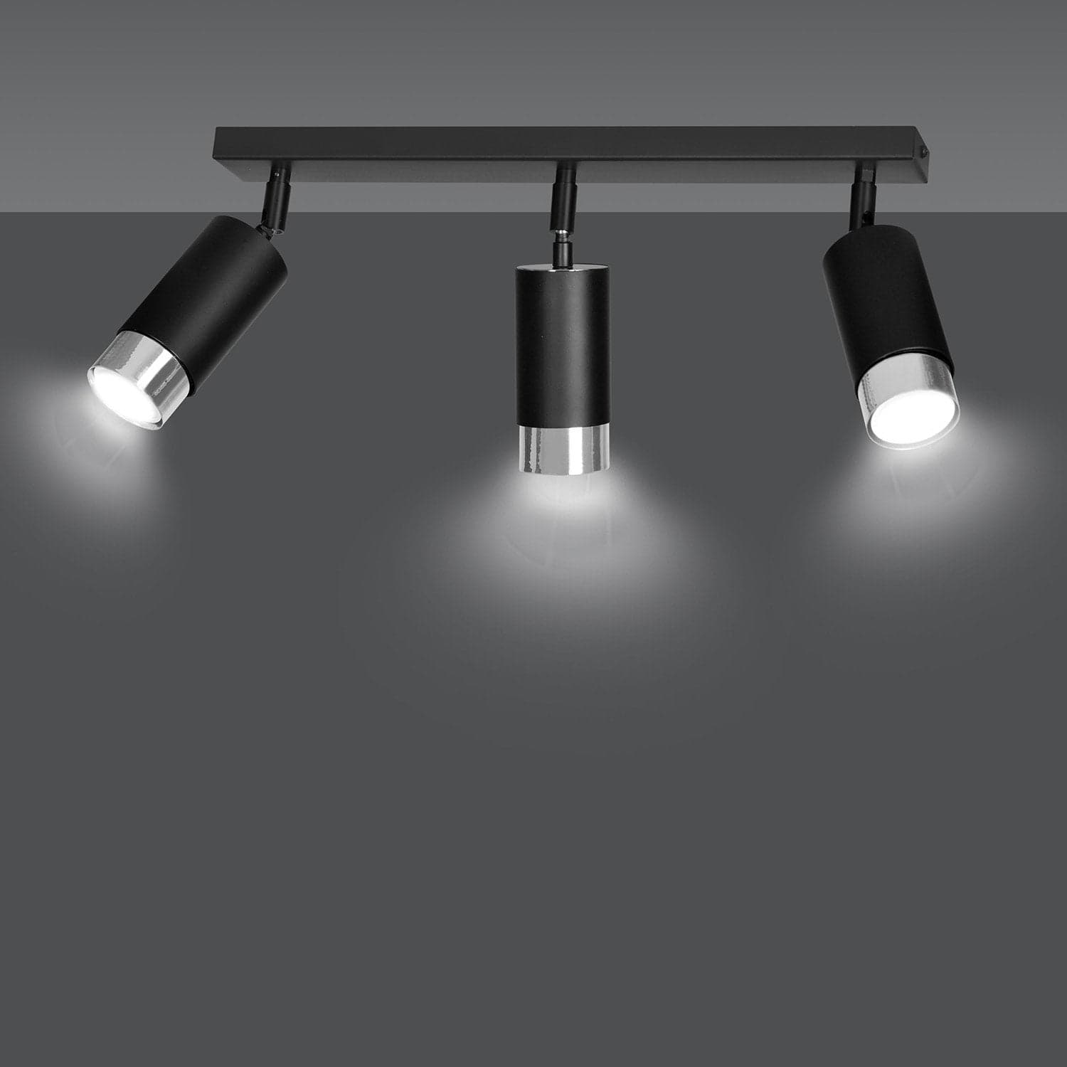 Plafoniera 3 Luci A Faretti Orientabili A Cilindro In Acciaio Nero E Cromo in Faretti da soffitto LuceArt - Montecorvino Pugliano, commercioVirtuoso.it