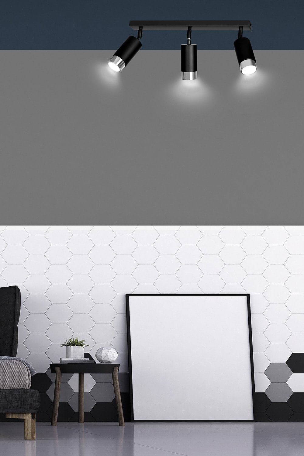 Plafoniera 3 Luci A Faretti Orientabili A Cilindro In Acciaio Nero E Cromo in Faretti da soffitto LuceArt - Montecorvino Pugliano, commercioVirtuoso.it