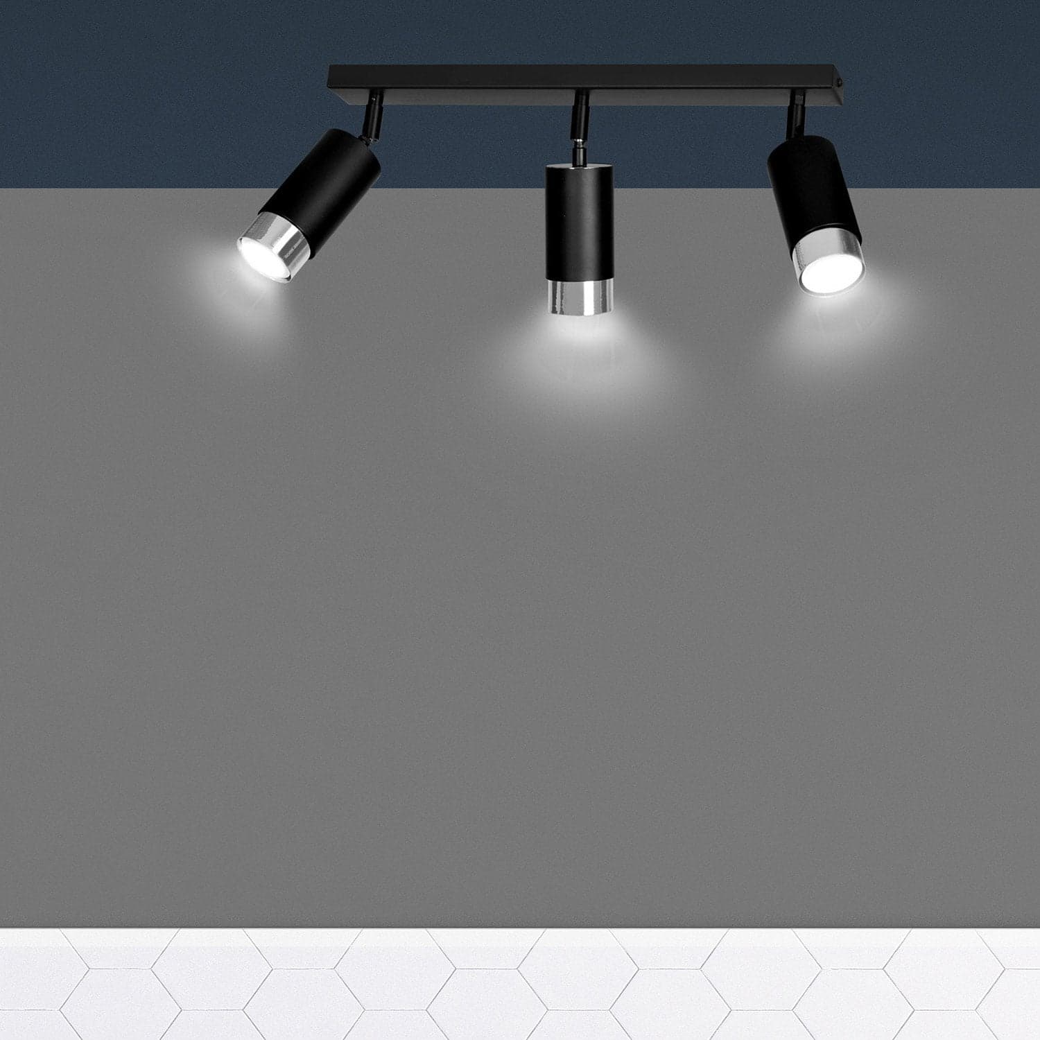 Plafoniera 3 Luci A Faretti Orientabili A Cilindro In Acciaio Nero E Cromo in Faretti da soffitto LuceArt - Montecorvino Pugliano, commercioVirtuoso.it