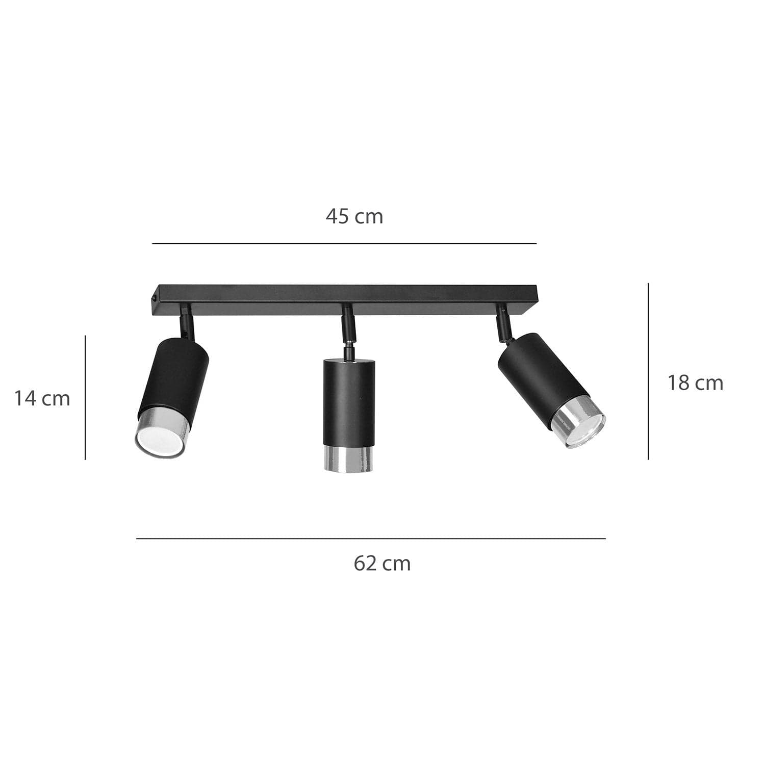Plafoniera 3 Luci A Faretti Orientabili A Cilindro In Acciaio Nero E Cromo in Faretti da soffitto LuceArt - Montecorvino Pugliano, commercioVirtuoso.it
