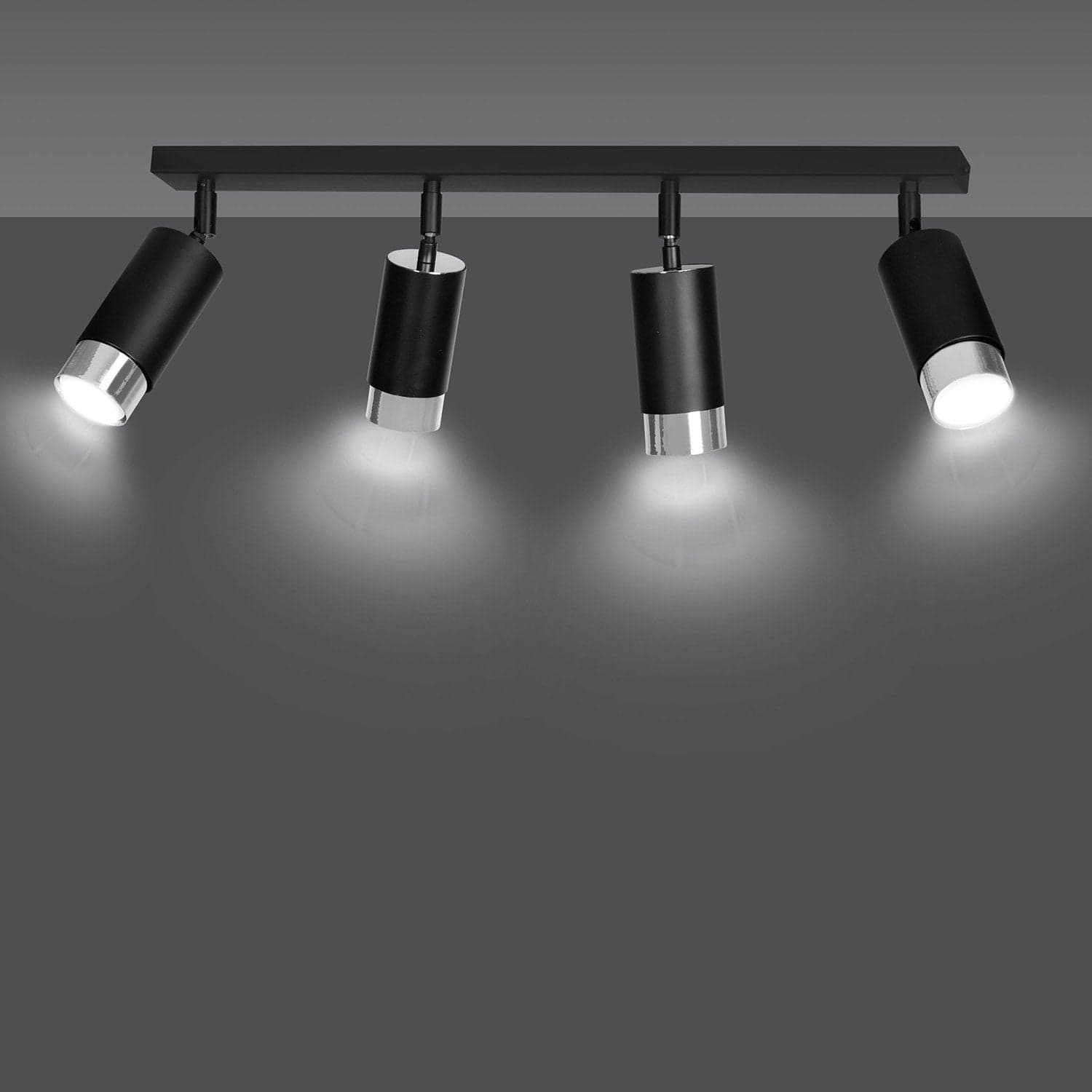 Plafoniera 4 Luci A Faretti Orientabili A Cilindro In Acciaio Nero E Cromo in Faretti da soffitto LuceArt - Montecorvino Pugliano, commercioVirtuoso.it