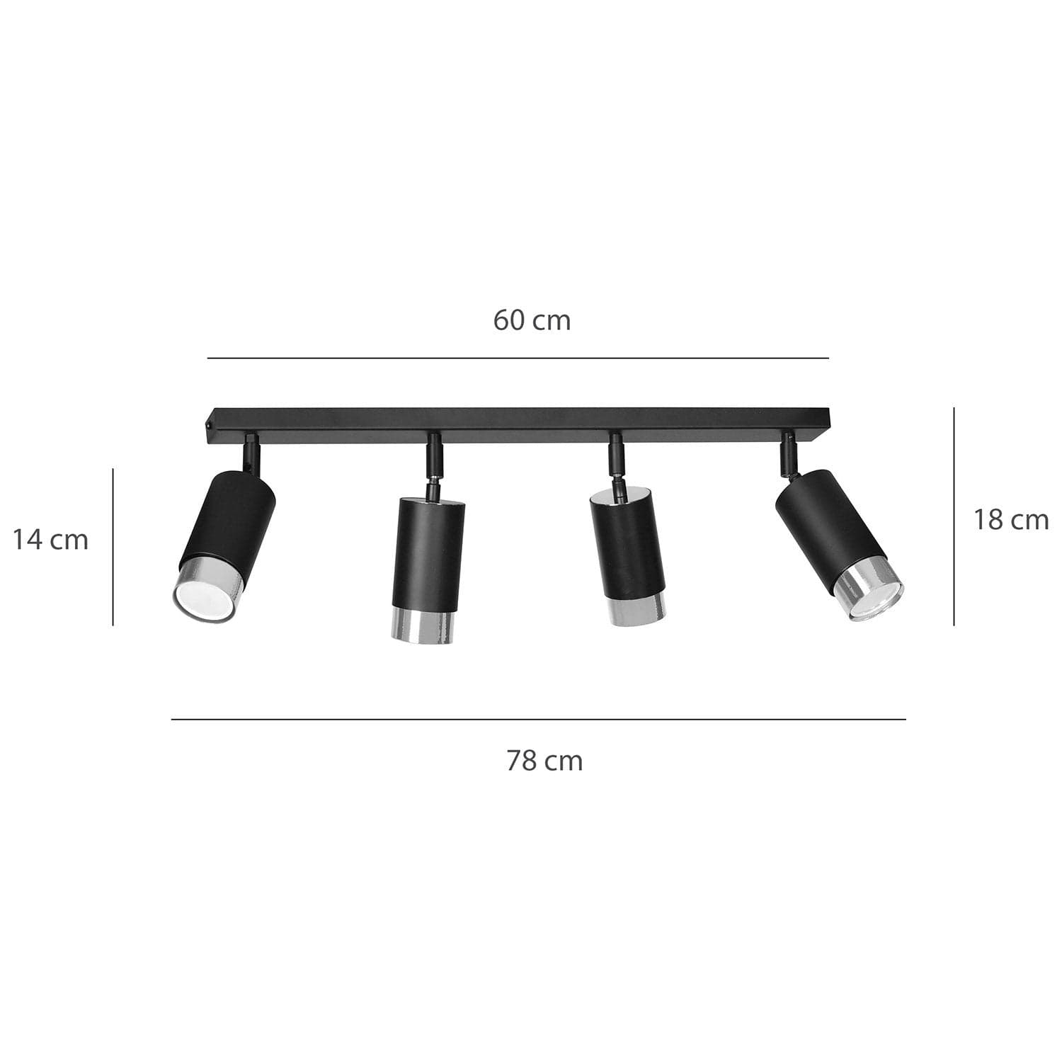 Plafoniera 4 Luci A Faretti Orientabili A Cilindro In Acciaio Nero E Cromo in Faretti da soffitto LuceArt - Montecorvino Pugliano, commercioVirtuoso.it