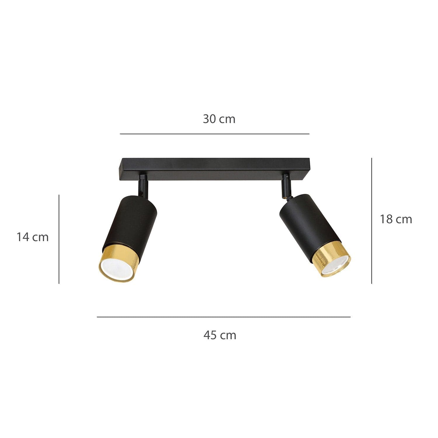 Plafoniera 2 Luci A Faretti Orientabili A Cilindro In Acciaio Nero E Oro in Faretti da soffitto LuceArt - Montecorvino Pugliano, commercioVirtuoso.it