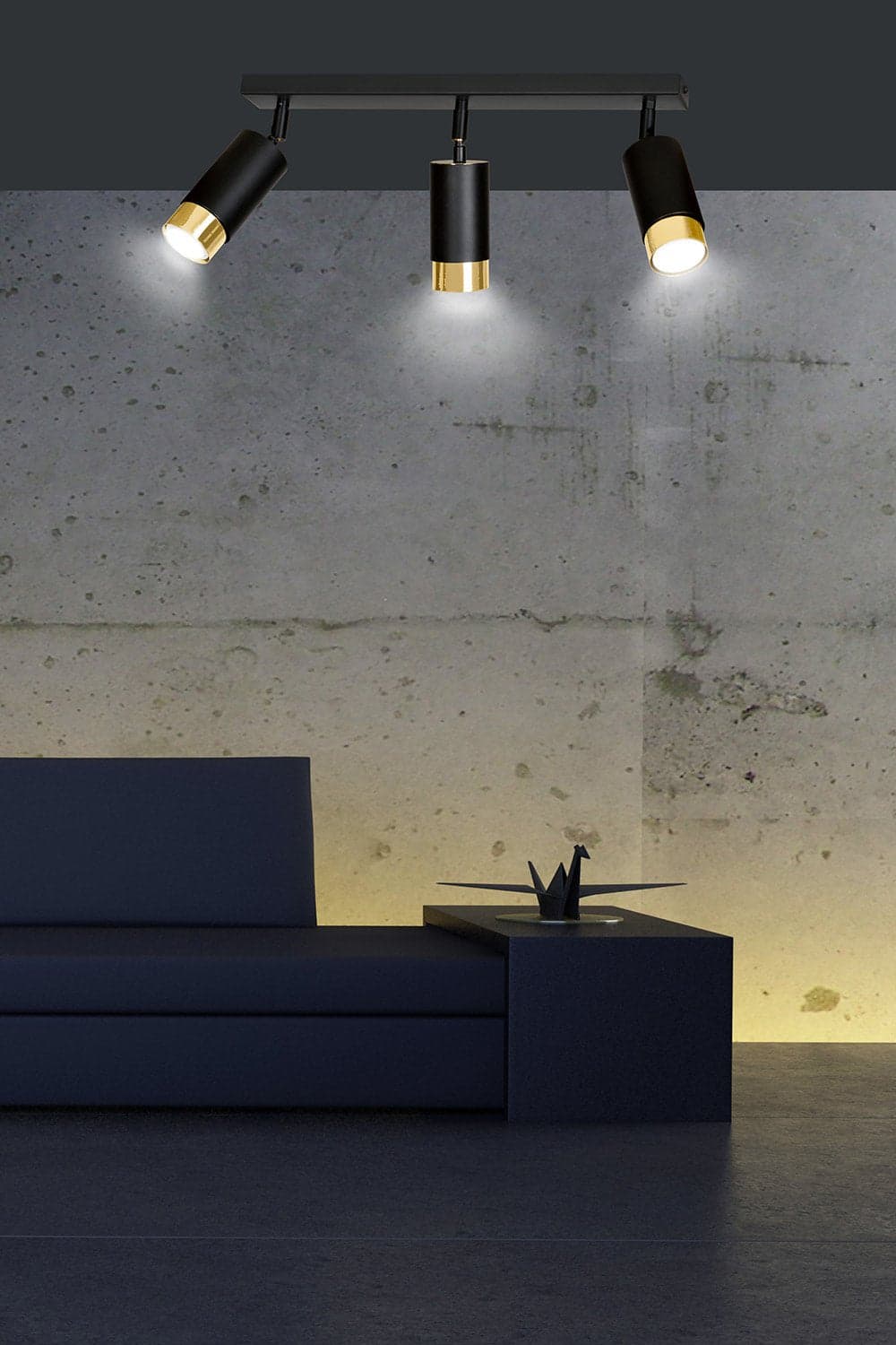 Plafoniera 3 Luci A Faretti Orientabili A Cilindro In Acciaio Nero E Oro in Faretti da soffitto LuceArt - Montecorvino Pugliano, commercioVirtuoso.it