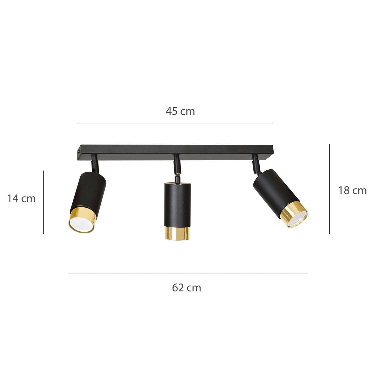 Plafoniera 3 Luci A Faretti Orientabili A Cilindro In Acciaio Nero E Oro in Faretti da soffitto LuceArt - Montecorvino Pugliano, commercioVirtuoso.it