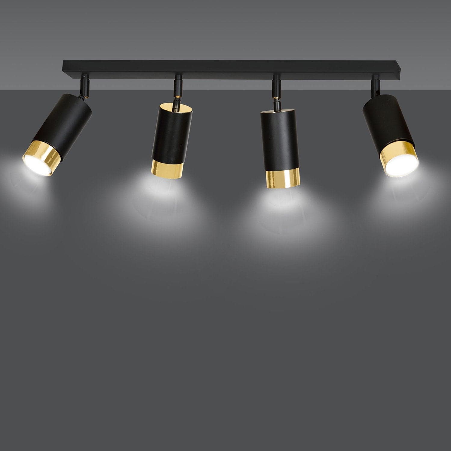 Plafoniera 4 Luci A Faretti Orientabili A Cilindro In Acciaio Nero E Oro in Faretti da soffitto LuceArt - Montecorvino Pugliano, commercioVirtuoso.it