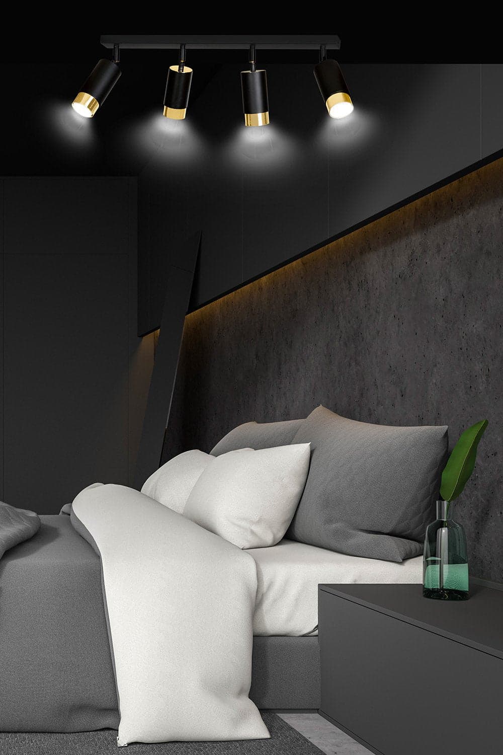 Plafoniera 4 Luci A Faretti Orientabili A Cilindro In Acciaio Nero E Oro in Faretti da soffitto LuceArt - Montecorvino Pugliano, commercioVirtuoso.it