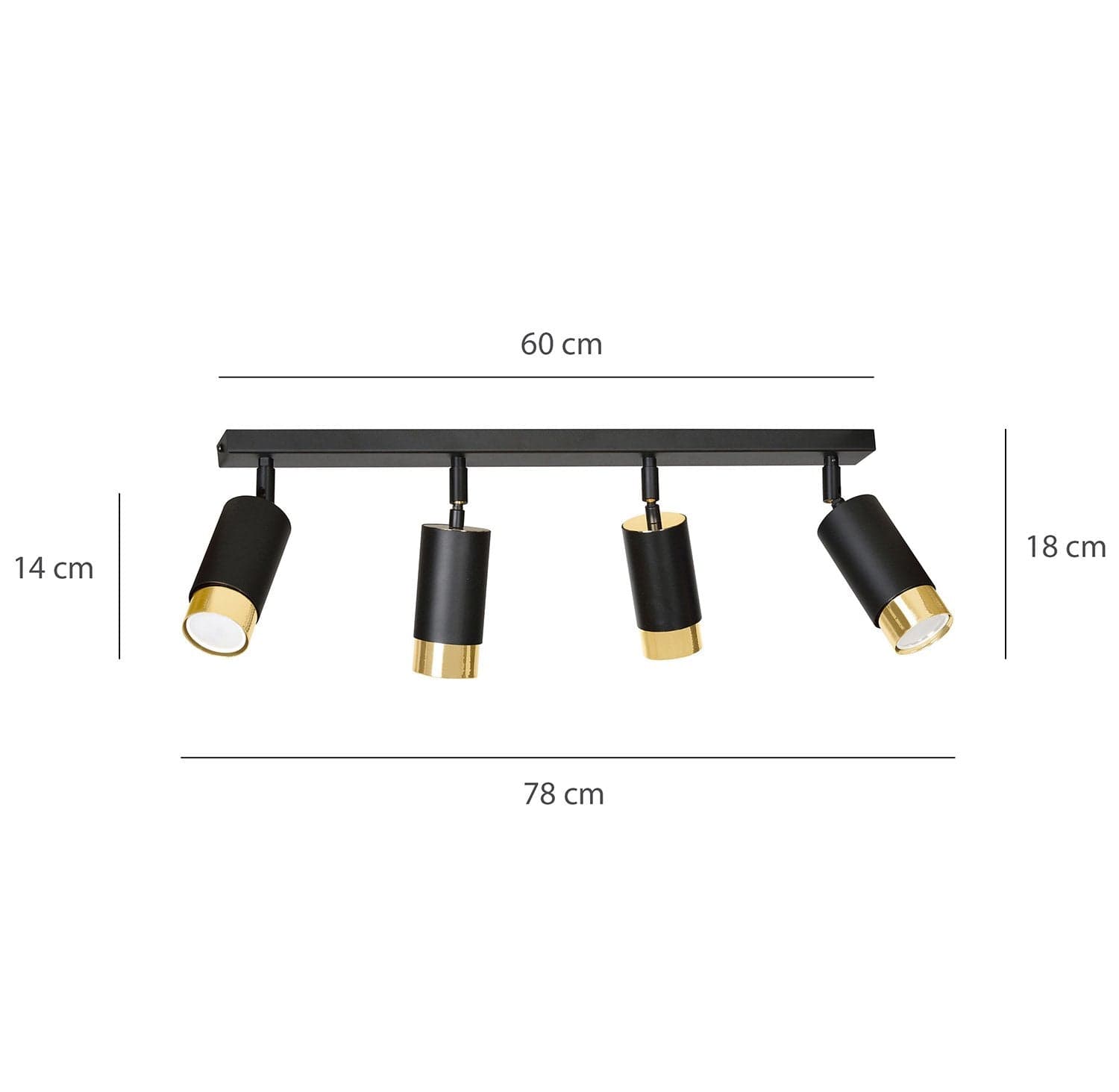 Plafoniera 4 Luci A Faretti Orientabili A Cilindro In Acciaio Nero E Oro in Faretti da soffitto LuceArt - Montecorvino Pugliano, commercioVirtuoso.it