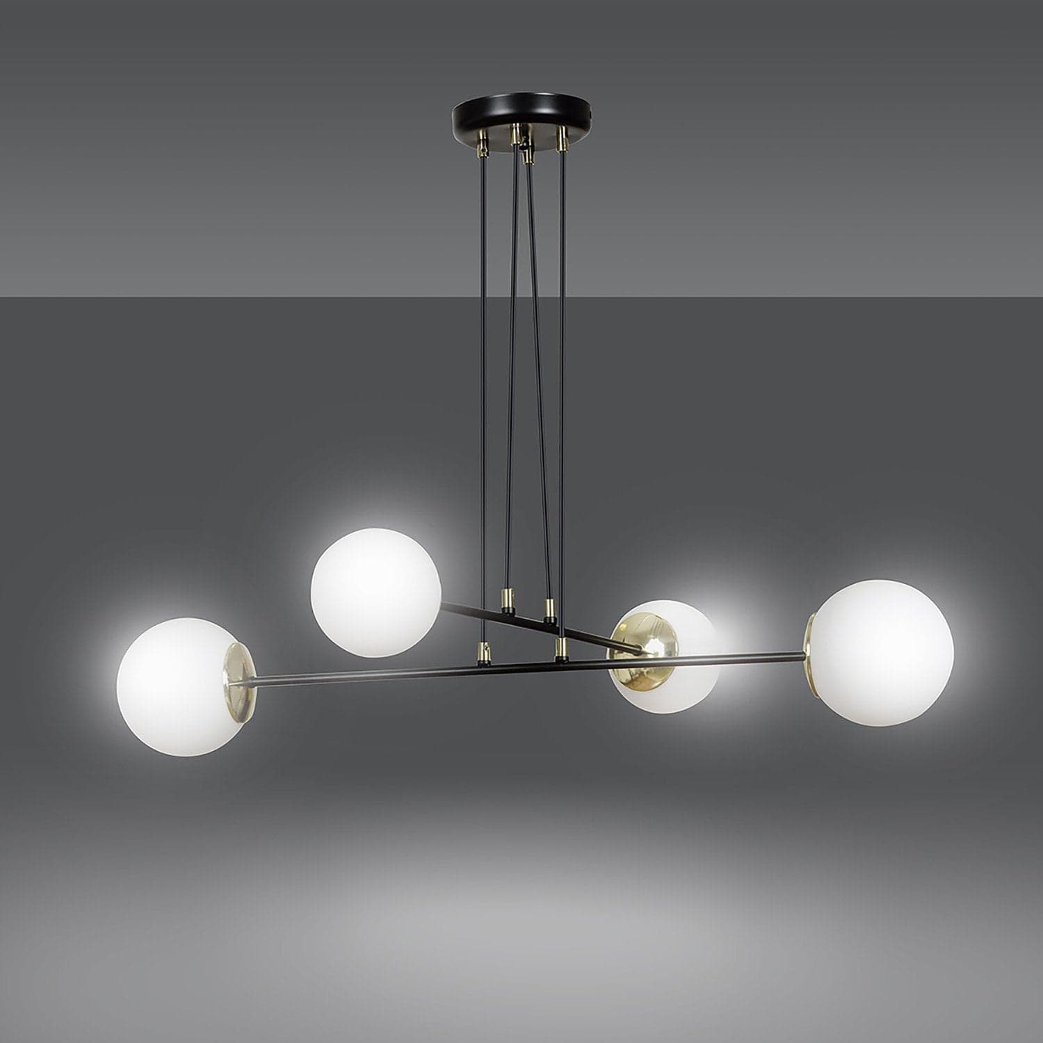 Lampadario Moderno 4 Luci Ognis In Acciaio Nero E Oro E Vetro A Sfera Opale in Lampade a sospensione LuceArt - Montecorvino Pugliano, commercioVirtuoso.it