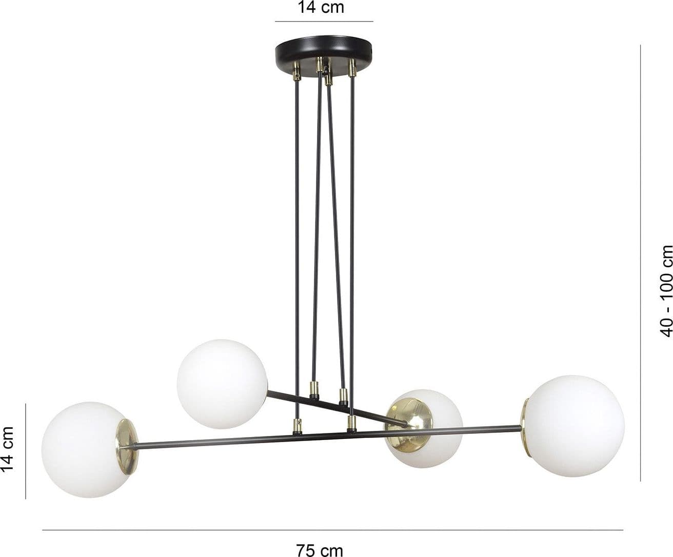 Lampadario Moderno 4 Luci Ognis In Acciaio Nero E Oro E Vetro A Sfera Opale in Lampade a sospensione LuceArt - Montecorvino Pugliano, commercioVirtuoso.it