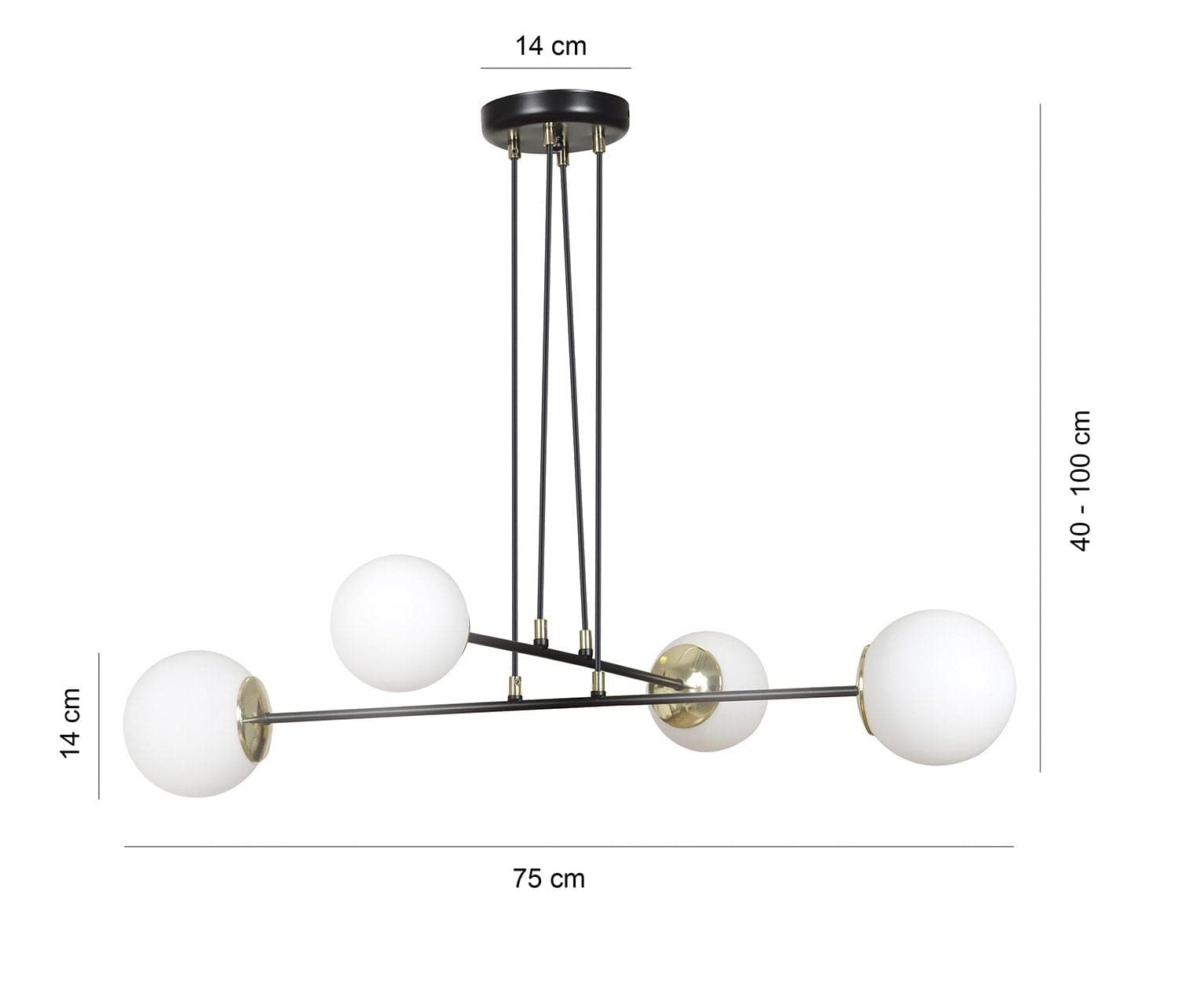 Lampadario Moderno 4 Luci Ognis In Acciaio Nero E Oro E Vetro A Sfera Opale in Lampade a sospensione LuceArt - Montecorvino Pugliano, commercioVirtuoso.it