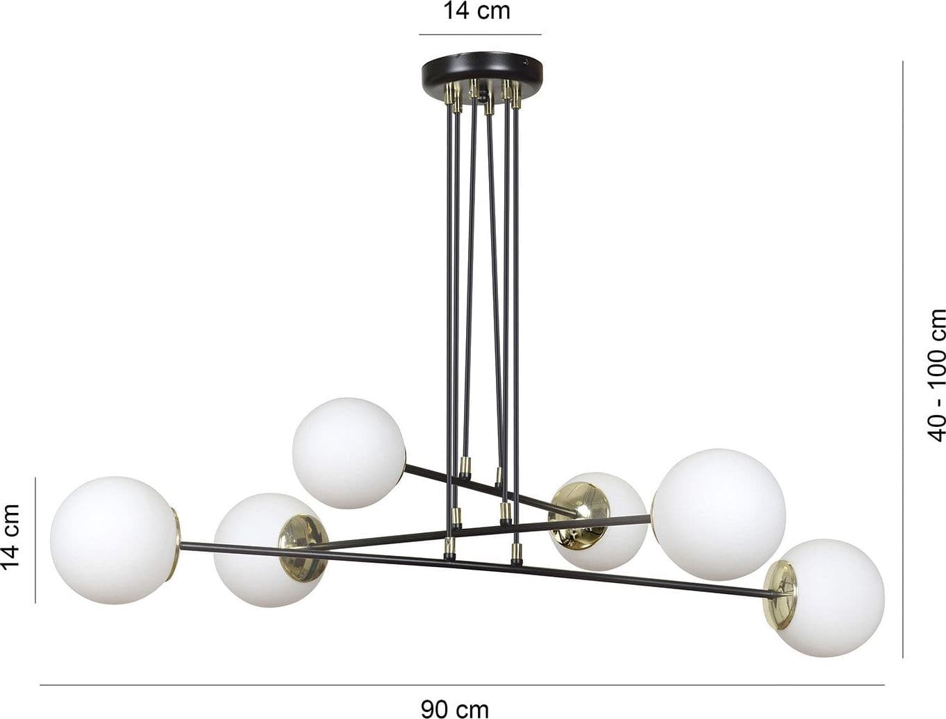 Lampadario Moderno 6 Luci Ognis In Acciaio Nero E Oro E Vetro A Sfera Opale in Lampade a sospensione LuceArt - Montecorvino Pugliano, commercioVirtuoso.it