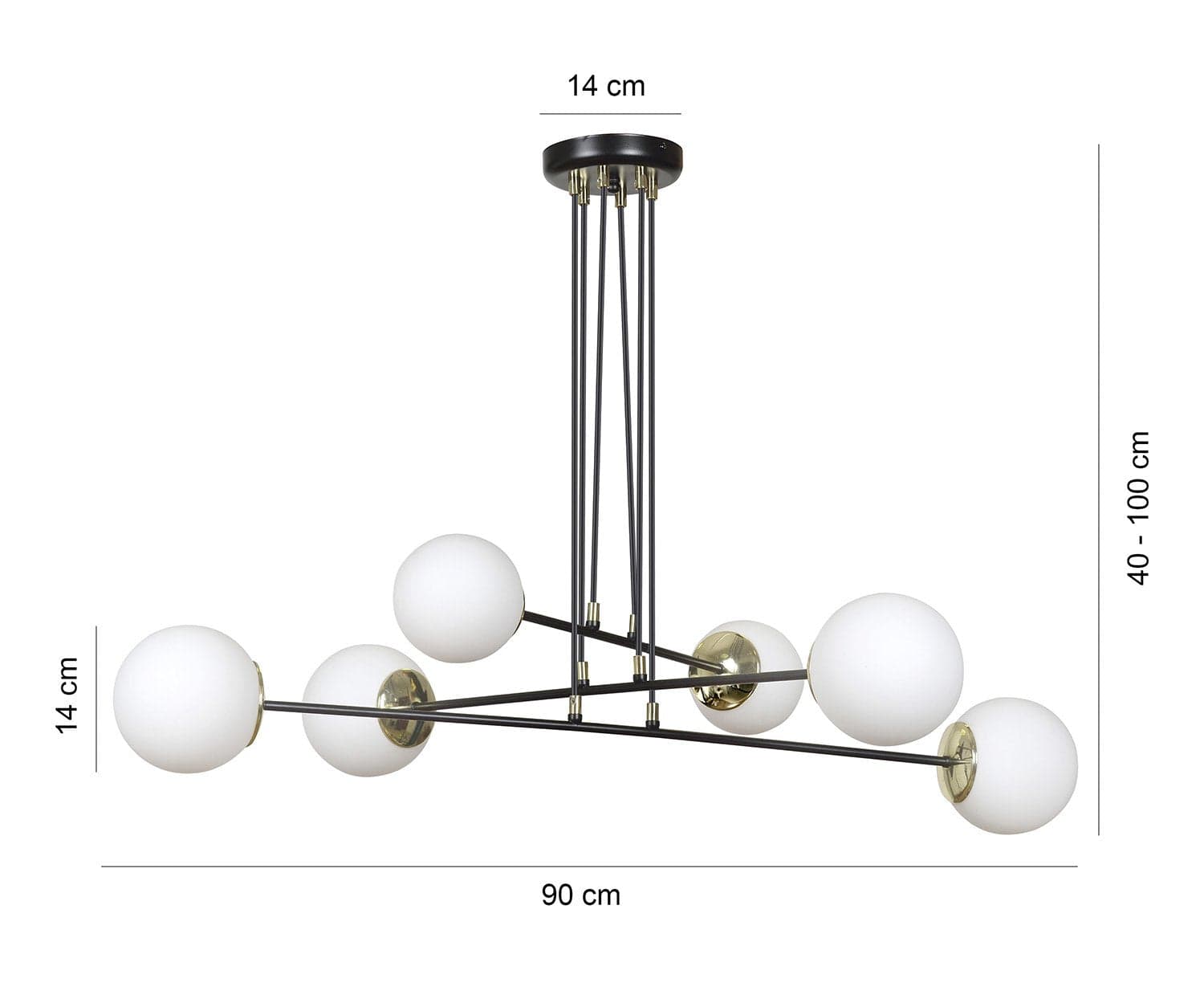 Lampadario Moderno 6 Luci Ognis In Acciaio Nero E Oro E Vetro A Sfera Opale in Lampade a sospensione LuceArt - Montecorvino Pugliano, commercioVirtuoso.it