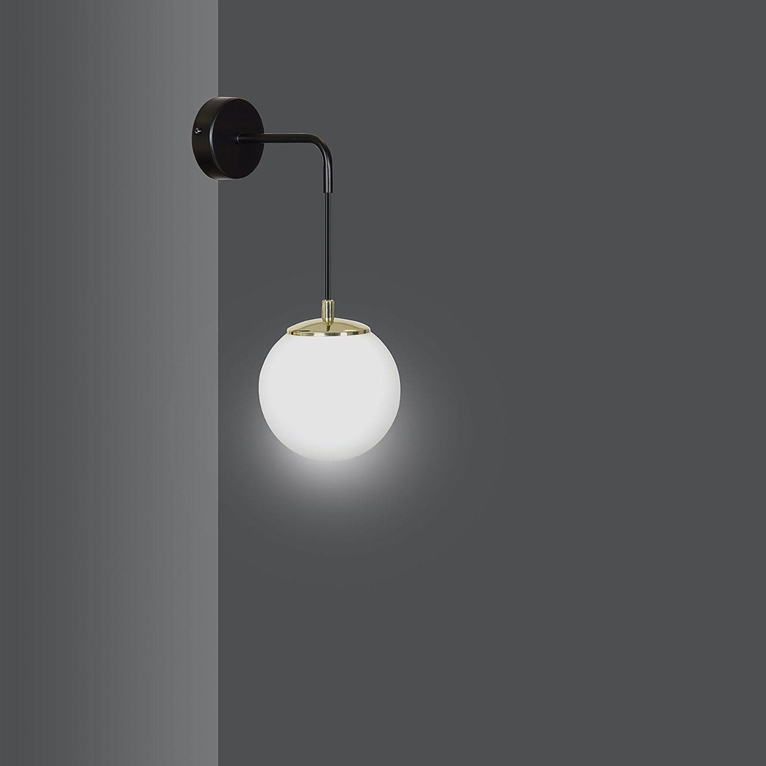 Applique Moderna 1 Luce Ognis In Acciaio Nero E Oro E Vetro A Sfera Opale in Applique LuceArt - Montecorvino Pugliano, commercioVirtuoso.it