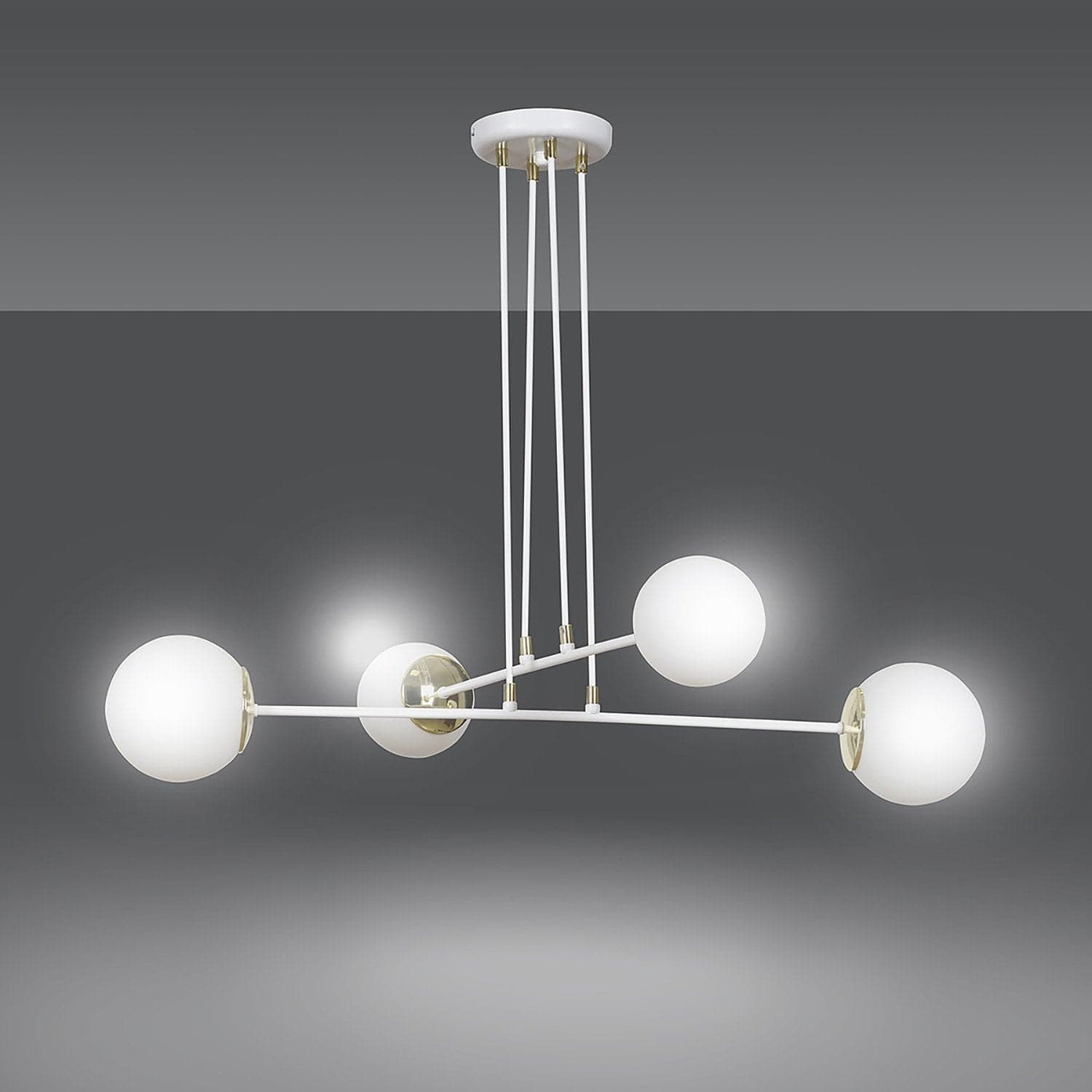 Lampadario Moderno 4 Luci Ognis In Acciaio Bianco E Oro E Vetro A Sfera Opale in Lampadari LuceArt - Montecorvino Pugliano, commercioVirtuoso.it