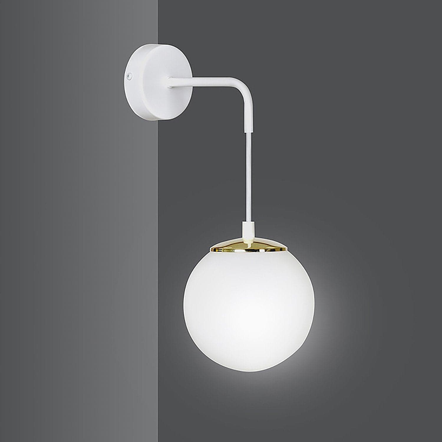 Applique Moderna 1 Luce Ognis In Acciaio Bianco E Oro E Vetro A Sfera Opale in Applique LuceArt - Montecorvino Pugliano, commercioVirtuoso.it