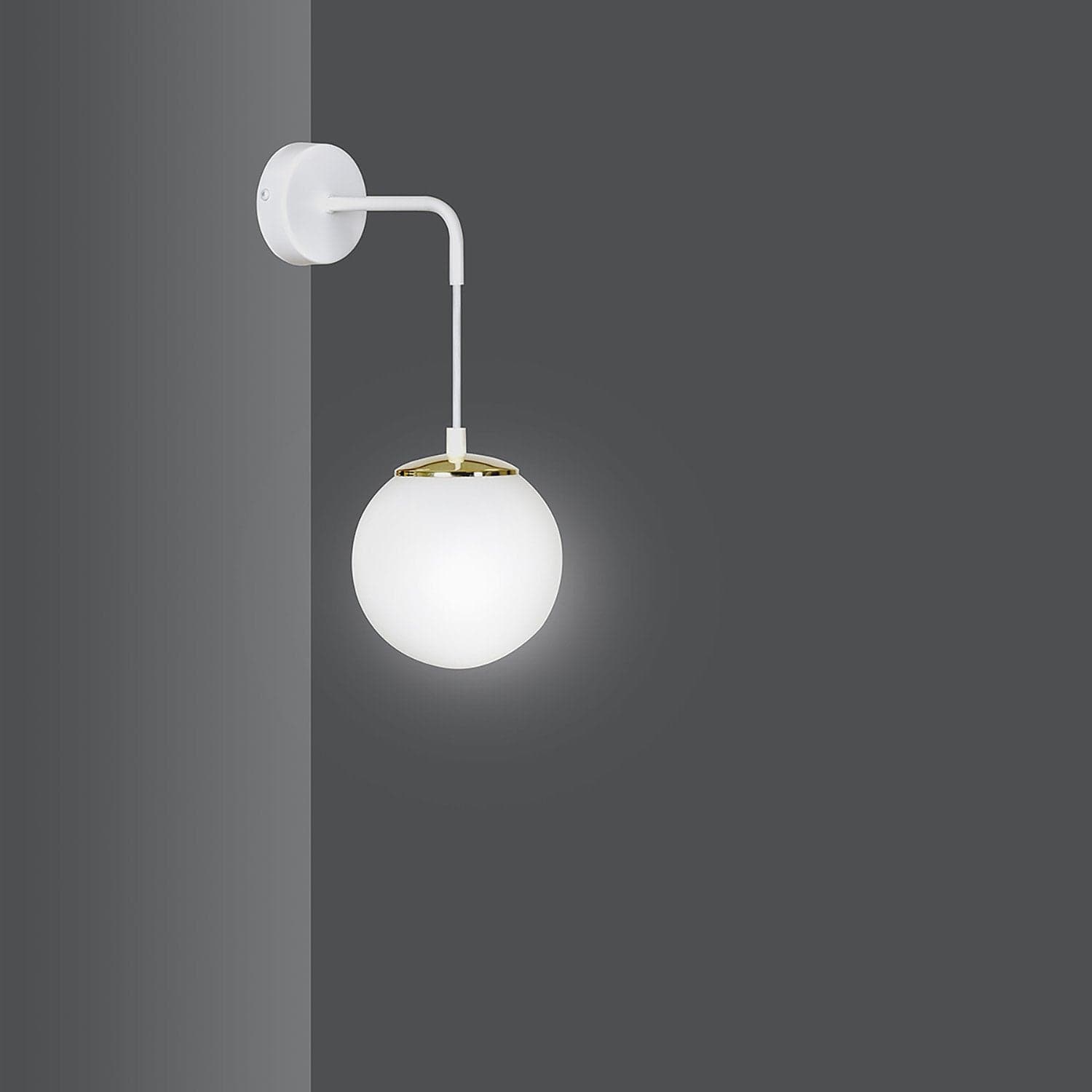 Applique Moderna 1 Luce Ognis In Acciaio Bianco E Oro E Vetro A Sfera Opale in Applique LuceArt - Montecorvino Pugliano, commercioVirtuoso.it