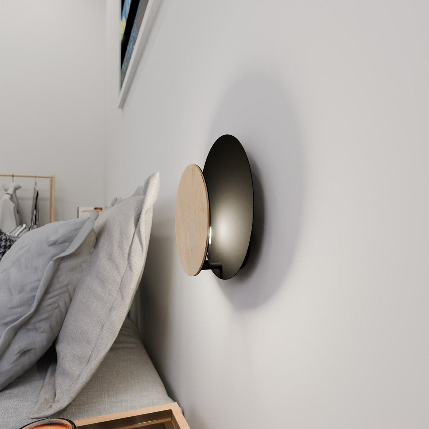 Applique 1 Luce A Disco Con Base In Acciaio Nero E Legno Naturale in Faretti da soffitto LuceArt - Montecorvino Pugliano, commercioVirtuoso.it