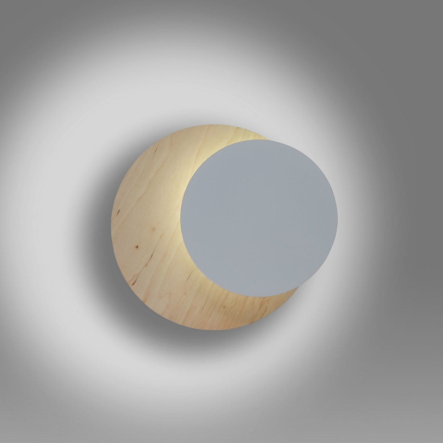 Applique 1 Luce A Disco Con Base In Legno Naturale E Acciaio Bianco in Applique LuceArt - Montecorvino Pugliano, commercioVirtuoso.it