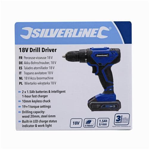 Trapano avvitatore da 18 V include 2 batterie da 1,5 Ah e caricatore rapido silverline Silverline
