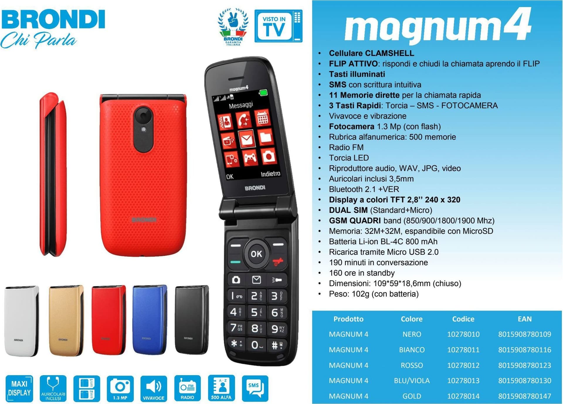 cellulare clamshell brondi dual sim bianco in Cellulari e Smartphone Tropposmart.it - Genova, commercioVirtuoso.it