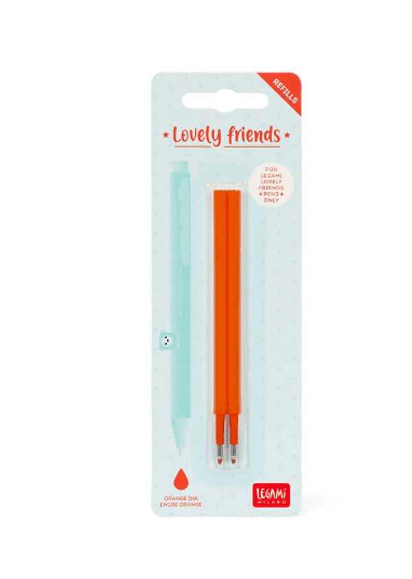 Legami, Set di 2 Refill per Penna Gel Lovely Friends - Inchiostro Arancione