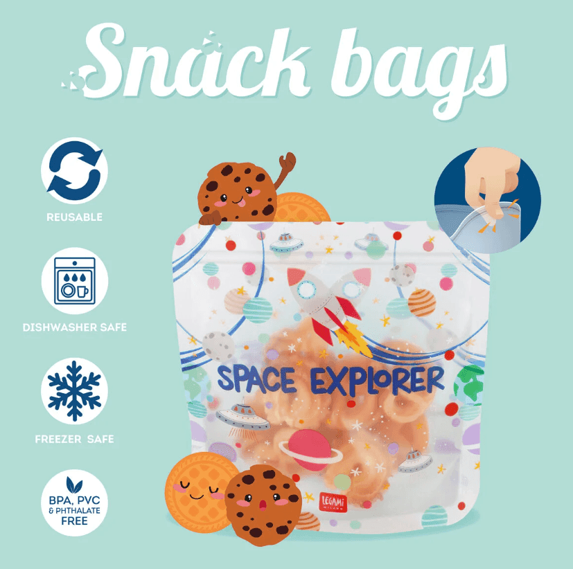Legami - Set di 3 Buste per Alimenti Riutilizzabili - Space - Snack Bags (ZB0002) in Contenitori e buste per tramezzini e alimenti Cartospedia - Napoli, commercioVirtuoso.it