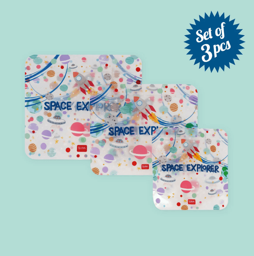 Legami - Set di 3 Buste per Alimenti Riutilizzabili - Space - Snack Bags (ZB0002) in Contenitori e buste per tramezzini e alimenti Cartospedia - Napoli, commercioVirtuoso.it