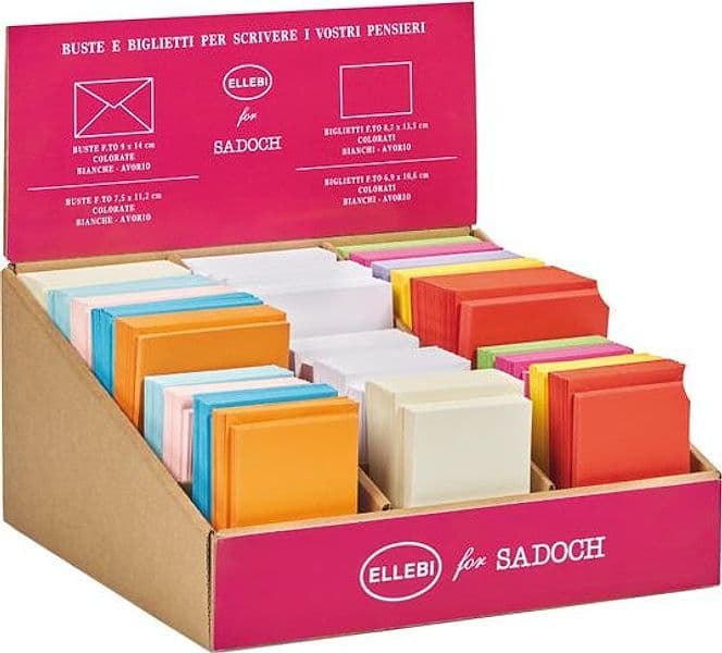 Espositore 750 biglietti + 750 buste f.to 4 e 9 ass.ti bianco/colorati Sadoch