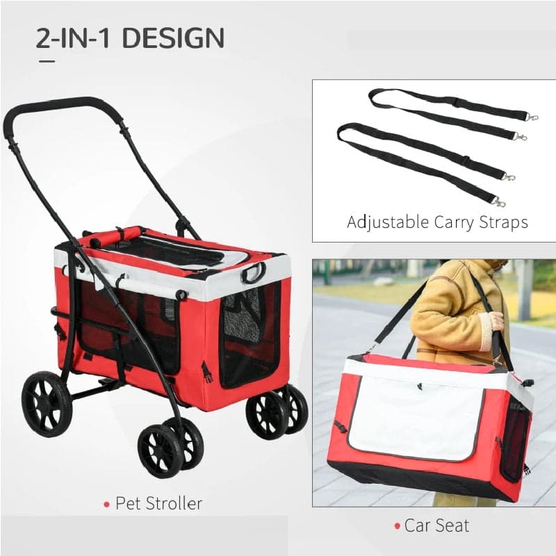 Passeggino per Cani Piccoli con 2 Guinzagli e Custodia Portaoggetti 81x58x97.5cm in Passeggini Danyx - Casoria, commercioVirtuoso.it