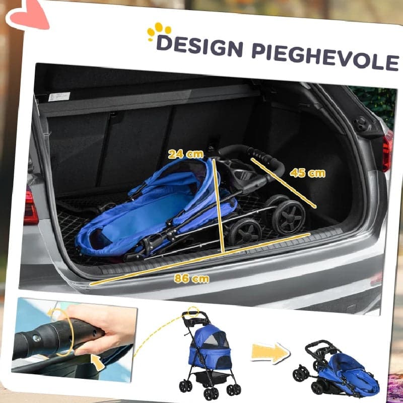 Passeggino Cani Gatto Carrozzina con Guinzaglio e cestino Blu 4 Ruote in Passeggini Danyx - Casoria, commercioVirtuoso.it
