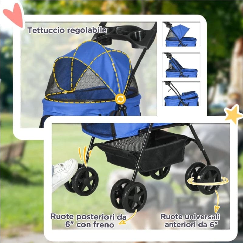 Passeggino Cani Gatto Carrozzina con Guinzaglio e cestino Blu 4 Ruote in Passeggini Danyx - Casoria, commercioVirtuoso.it