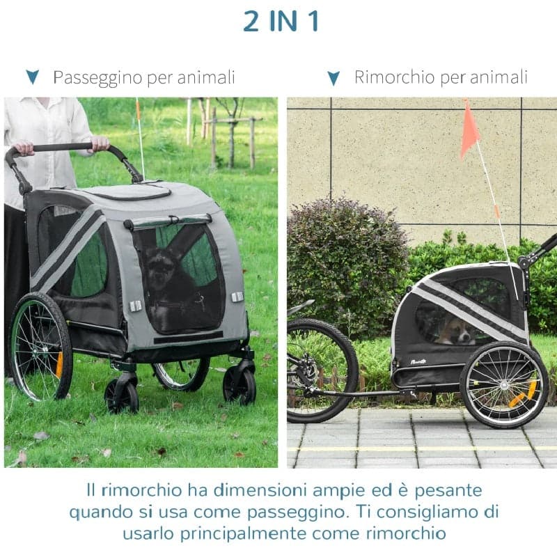 Rimorchio Cani Ingresso a Cerniera Ruote e Bandiera, in Acciaio e tessuto Grigio in Rimorchi per bicicletta Danyx - Casoria, commercioVirtuoso.it