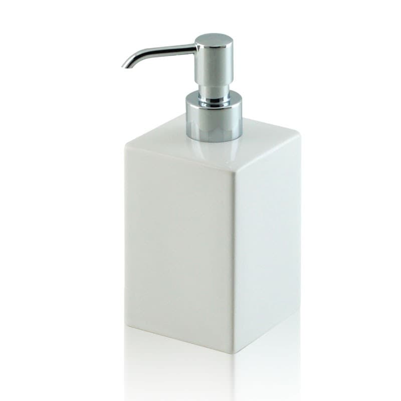 Dispenser - dosatore di sapone quadrato da appoggio in ceramica e ottone cromato - accessori bagno in Dosatori per sapone liquido Bottiglioni - Colle di Val d’Elsa, commercioVirtuoso.it