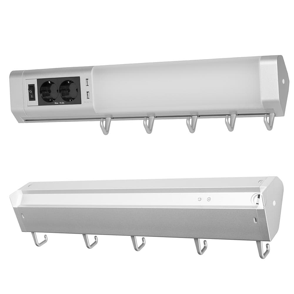 Lampada Sottopensile Cucina Guardaroba Officina Luce Led 2Prese 2USB 5ganci 52cm Alluminio in Luci notturne Danyx - Casoria, commercioVirtuoso.it