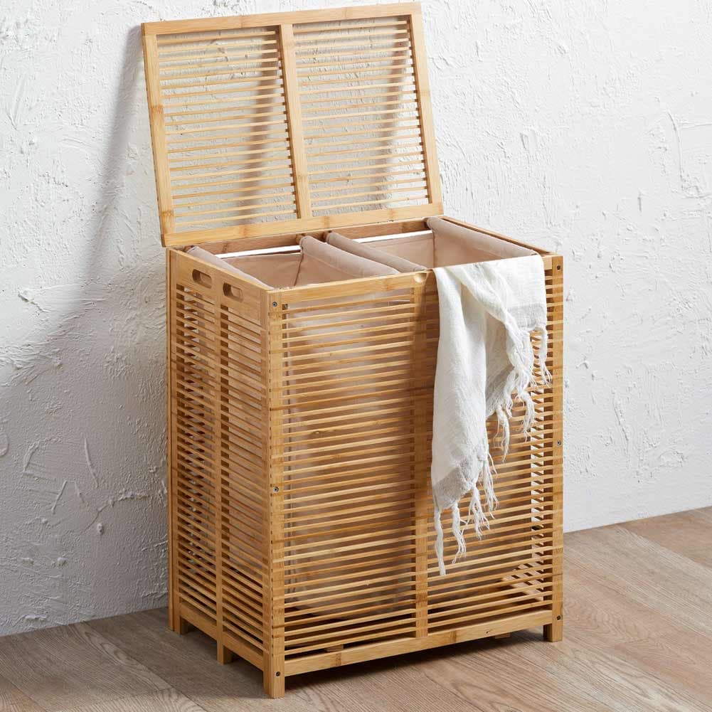 Cesto Porta Biancheria in Legno Bambù Doppio 2 Scomparti 50x35 H60 cm in Ceste per la biancheria Danyx - Casoria, commercioVirtuoso.it