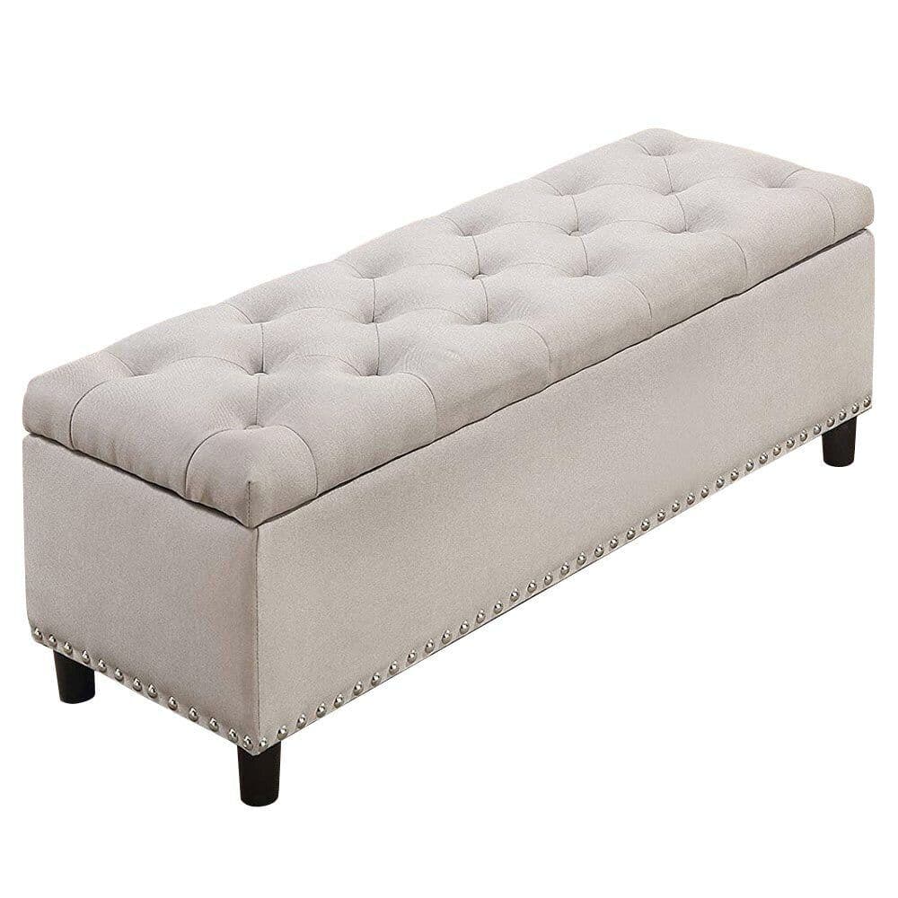 Cassapanca Pouf Contenitore Panca Moderna 121x42 H 43cm con Bottoni Beige in Panche contenitore Danyx - Casoria, commercioVirtuoso.it