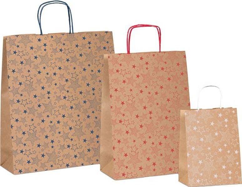 Shopper natale stelline colori assortiti 26x12x36cm Sadoch