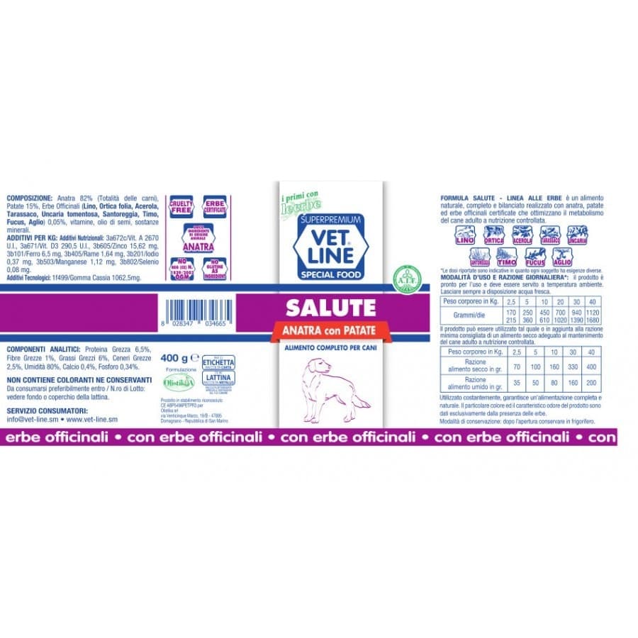 Vet Line mangime Umido Cani linea Salute Anatra e Patate 400 gr in Secco 101 Market - Poggibonsi, commercioVirtuoso.it