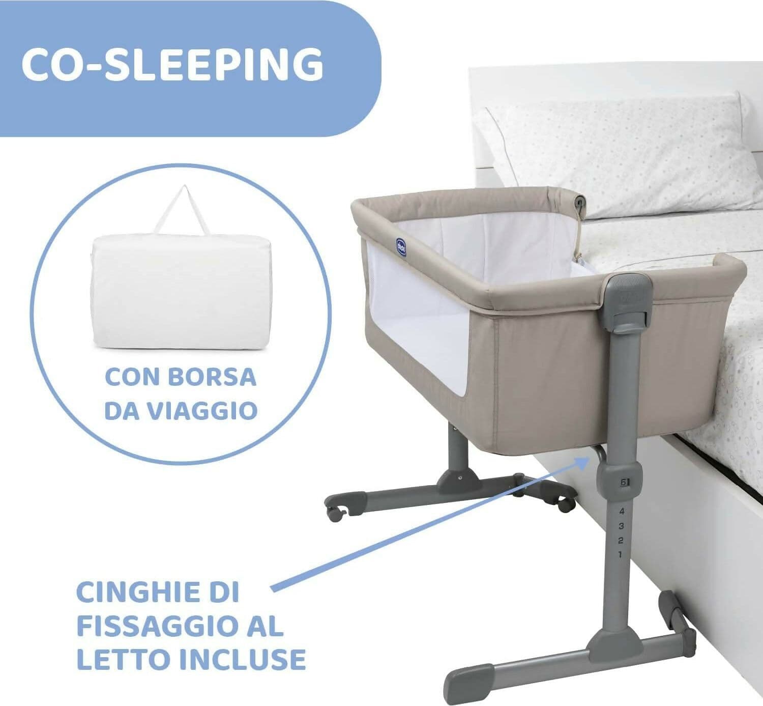 CHICCO Next2Me Essential - Culla Neonato, Compatibile Con Diversi Letti, Altezza Regolabile, Inclinabile, Buona Circolazione Dell'Aria, Materasso E Borsa Inclusi, Vari Colori Disponibili, Stone Re_Lux E Dove Re_Lux in Lettini da affiancare Sanitaria Gioia del Bimbo - Villa San Giovanni, commercioVirtuoso.it