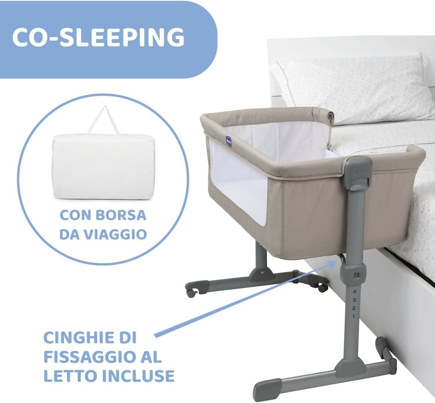 CHICCO Next2Me Essential - Culla Neonato, Compatibile Con Diversi Letti, Altezza Regolabile, Inclinabile, Buona Circolazione Dell'Aria, Materasso E Borsa Inclusi, Vari Colori Disponibili, Stone Re_Lux E Dove Re_Lux in Lettini da affiancare Sanitaria Gioia del Bimbo - Villa San Giovanni, commercioVirtuoso.it