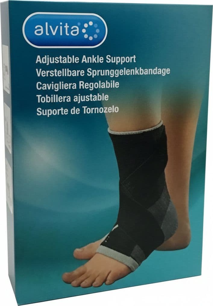 Alvita - cavigliera regolabile colore nero - per caviglie gonfie e infiammate, con distorsioni o artrosi e dolore generico - disponibile in 3 misure