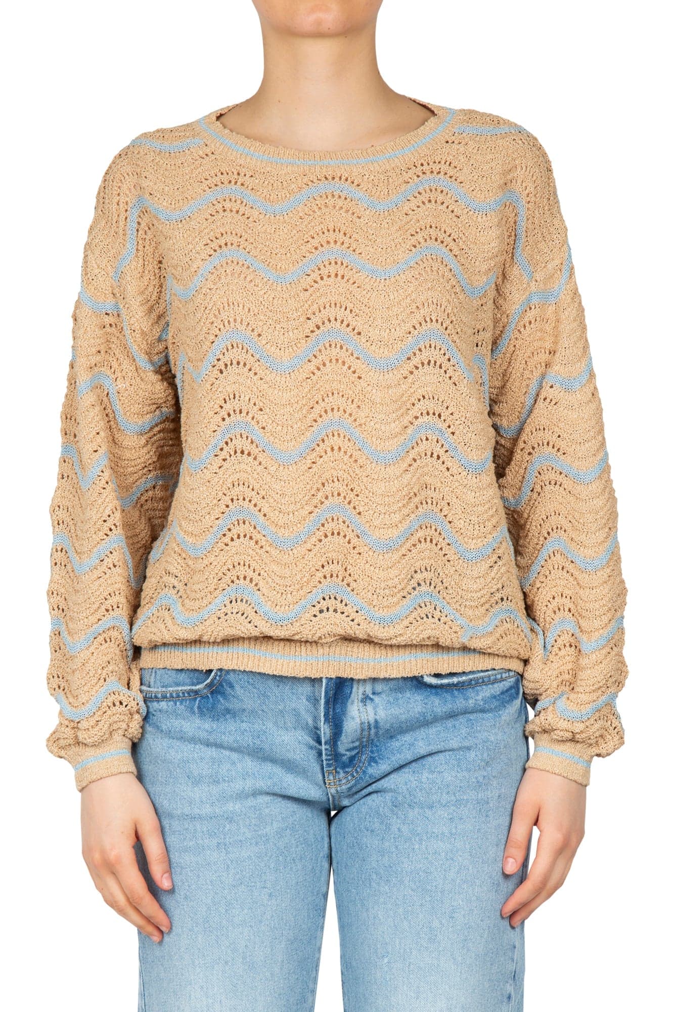LA FEMME BLANCHE La Femme Blanche - Maglia - 451436 - Beige/Azzurro da donna in Bluse e camicie Drestige - Casamassima, commercioVirtuoso.it