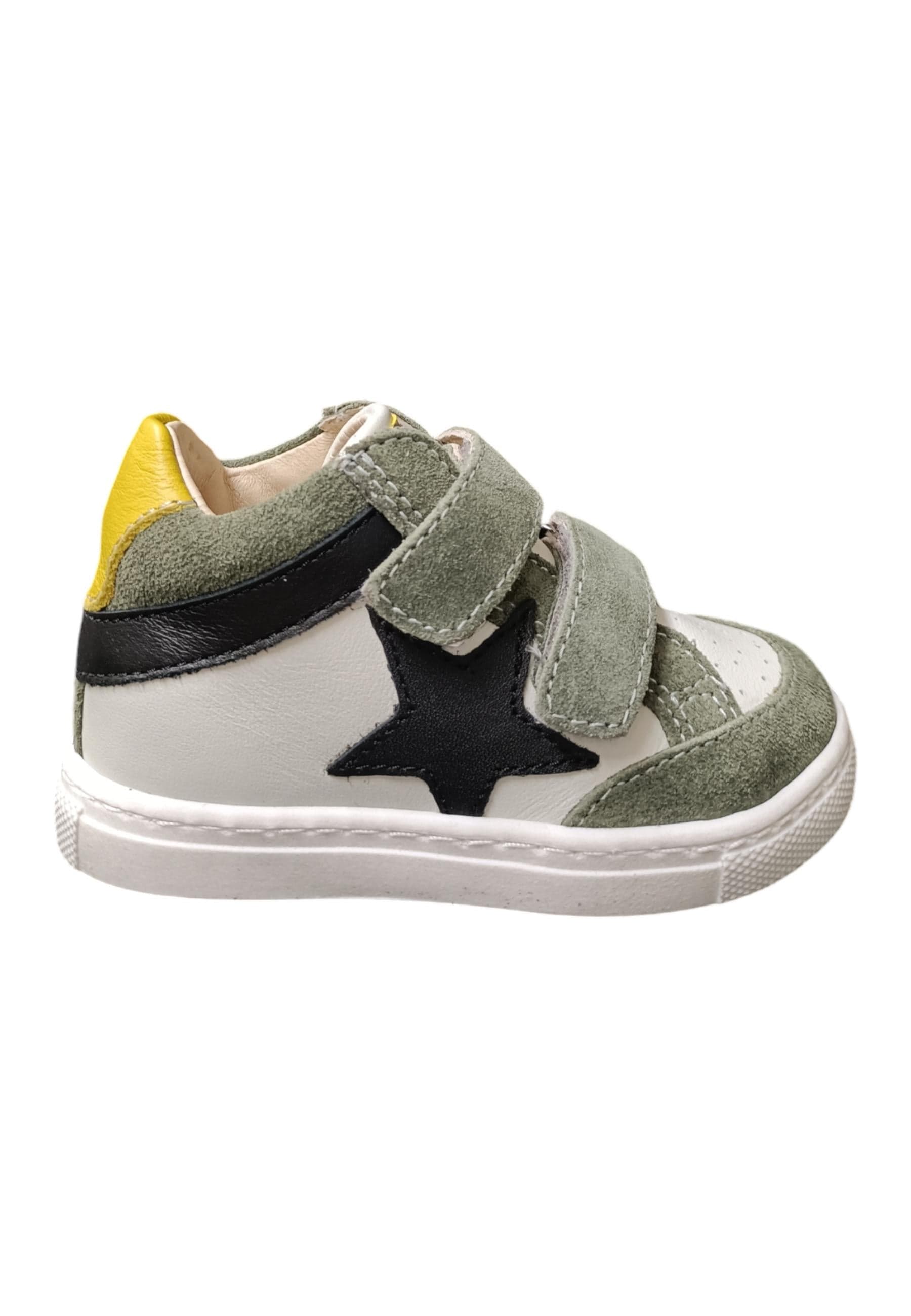 Ciao Star Baby Sneakers Primi Passi Bimbo Bianco Verdone Nero - Scarpe Pelle Velcro - 6