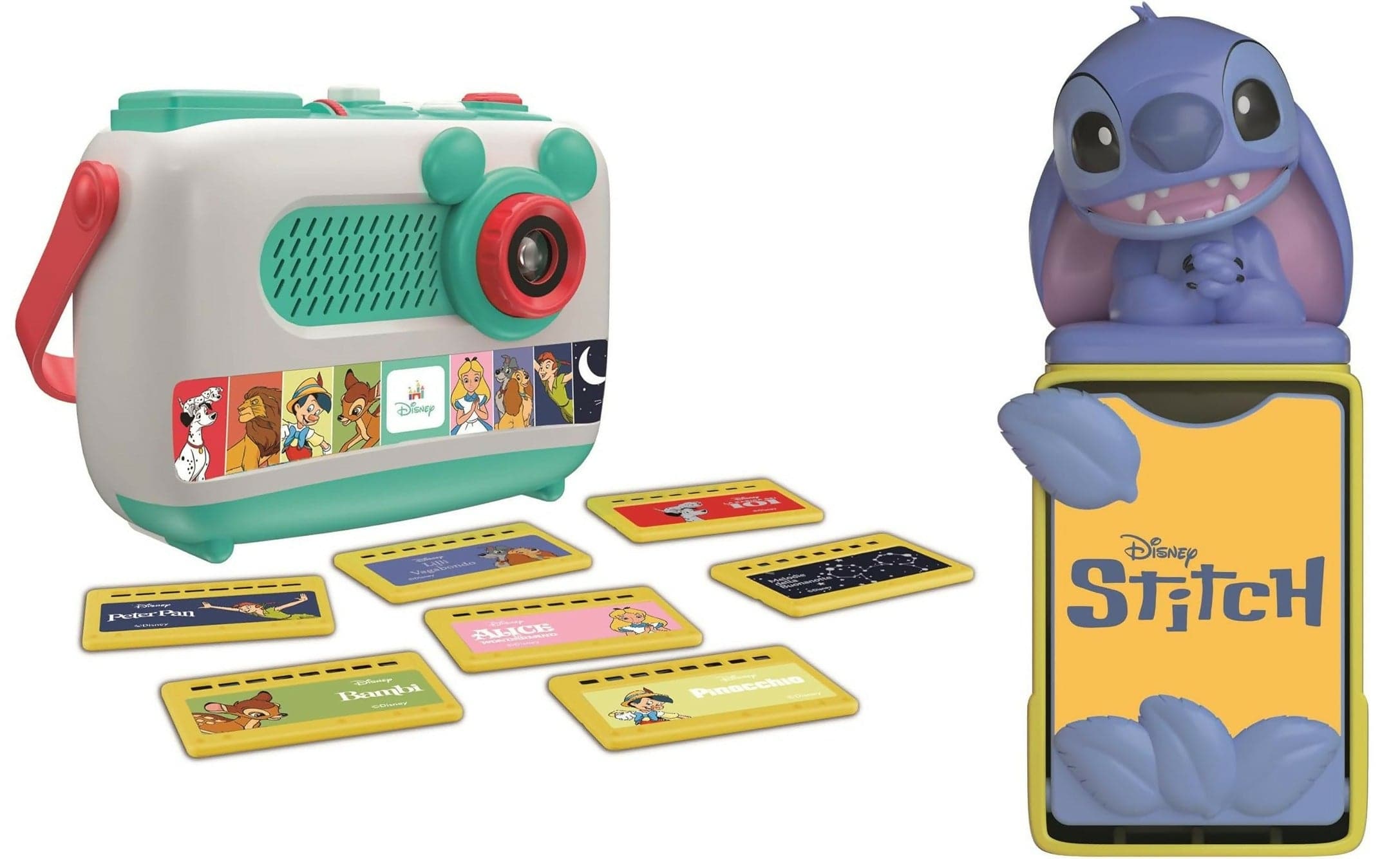 CLEMENTONI Disney Proiettore Raccontastorie Plus + Cartuccia Proiettore Stitch - Storyteller Disney, Proiettore Storie Bambini Italiano, Cantastorie Con Proiezione, Educativo Elettronico Parlante, con estensione per storie di Stitch, 17507 + 17584